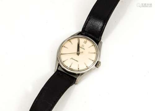 A 1950s Omega Seamaster stainless steel gentleman's wristwatch, 35mm case, dial with batons, appears