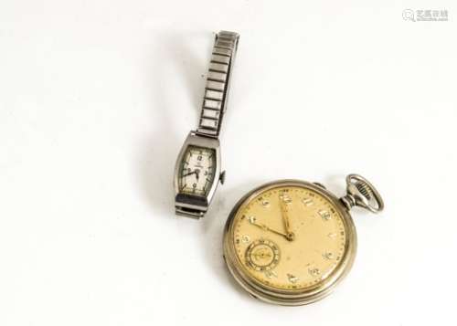 A 1930s Omega stainless steel cased lady's wristwatch, appears to run, on later strap, together with