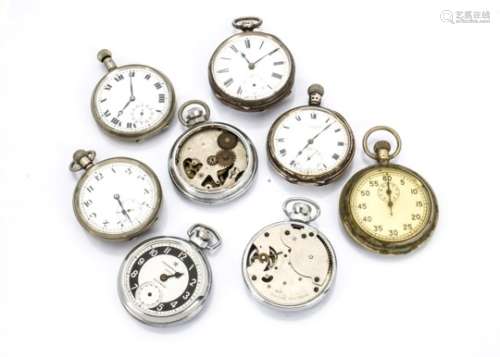 A group of pocket watches, including a Victorian silver example, a silver JW Benson and others,