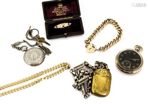 A WWII period military style open faced pocket watch, together with a late 19th century