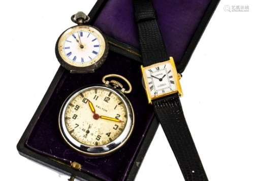An early 20th Century continental silver lady's open faced pocket watch, together with an Art Deco