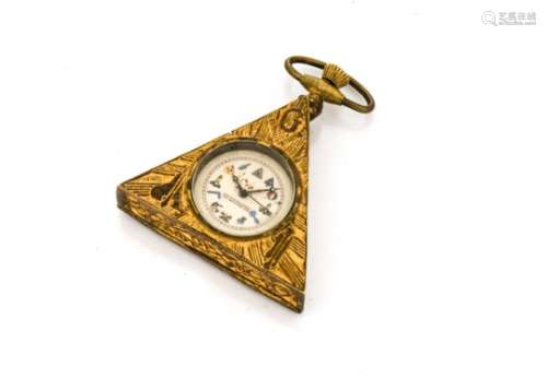 An early 20th century Masonic pocket watch, in gilt triangular case, 54mm wide, with masonic
