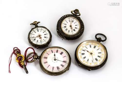 Four late 19th and early 20th century continental silver ladies open faced pocket watches