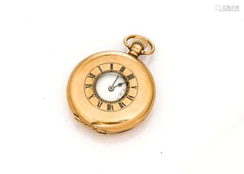 A George V 9ct gold half hunter pocket watch, 48mm, with black roman numerals to outer window,