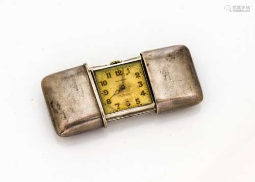 A 1920s silver purse watch by Movado, plain covers opening to reveal square dial marked The Hermeto,
