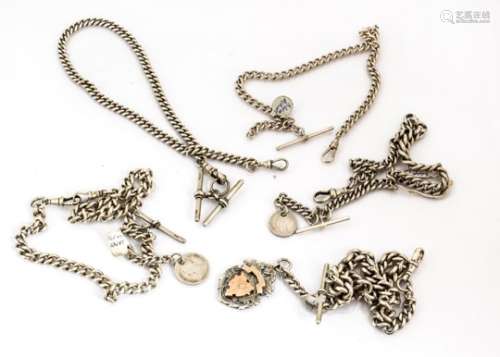 Five Victorian and later silver and white metal pocket watch chains, with curb links of varying