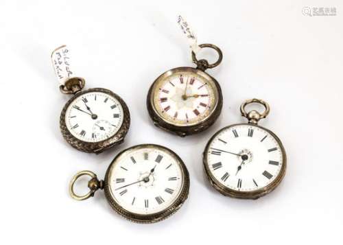 Four late 19th and early 20th century continental silver ladies open faced pocket watches