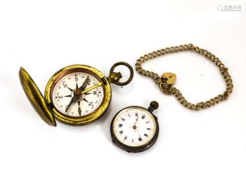A late 19th century silver continental silver open faced pocket watch, AF, together with a 9ct