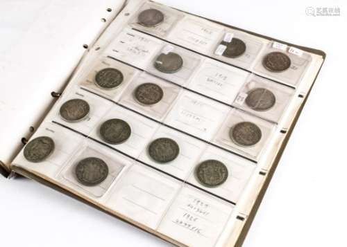 A collection of British silver coins, in a folder and including an Elizabeth I 1561 groat, a William