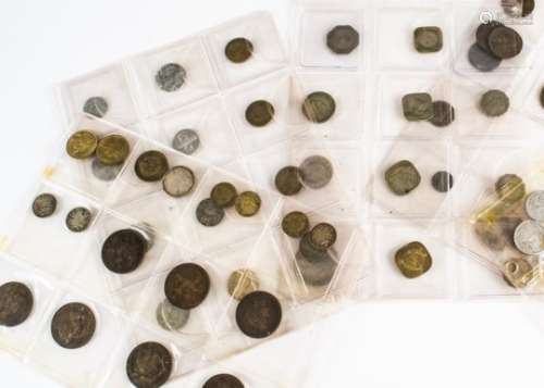 A collection of world coins, including Irish, South African, Portuguese, and more, also a few bank
