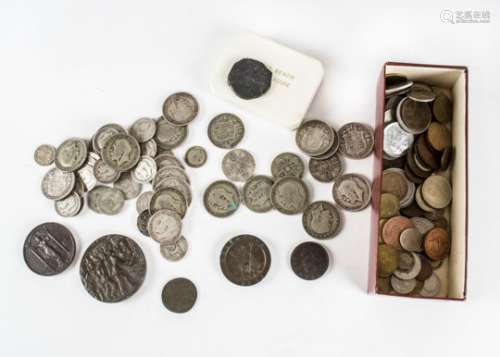 A collection of George V half crowns and florins and other coins, including 15 ozt of silver