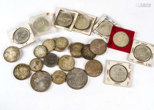Thirteen Canadian dollars, from the 1950s and later, also a Montreal Olympic four coin set, half