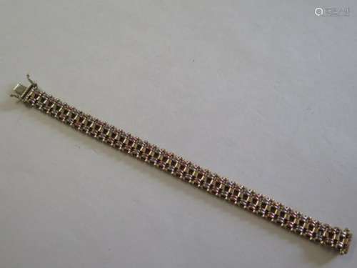 A three colour gold multi oval link bracelet, length 18cm - weight approx 17.7 grams, very clean