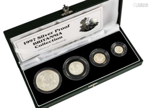 A Royal Mint 1997 Silver Proof Britannia Collection four coin boxed set