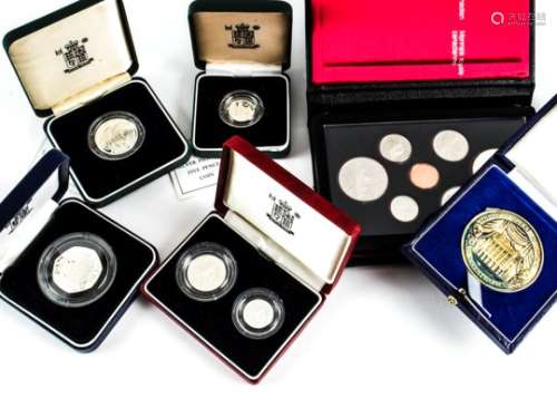 A collection of Royal Mint and other silver proof and other coins, including a 1994 three coin