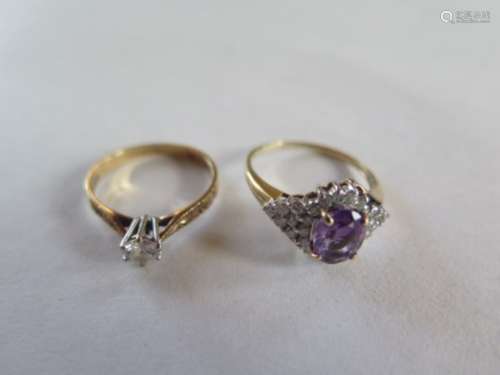 Two 9ct yellow gold dress rings, sizes P and N, approx 4.5 grams