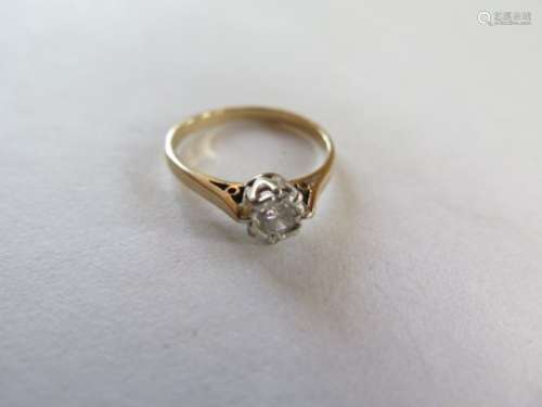 A 9ct yellow gold diamond solitaire ring, illusion set, size O, approx 1.9 grams