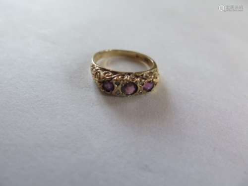 A 9ct yellow gold amethyst and diamond ring, size L. approx 2.6 grams, some wear to stones, but