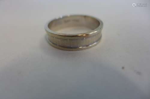 A 14ct white gold wedding band ring set with dedication, size V, weight approx 5.5 grams - inscribed