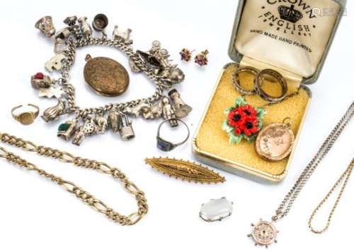 A quantity of gold, silver and paste set jewels, including a Victorian 15ct gold bar brooch, 3g,