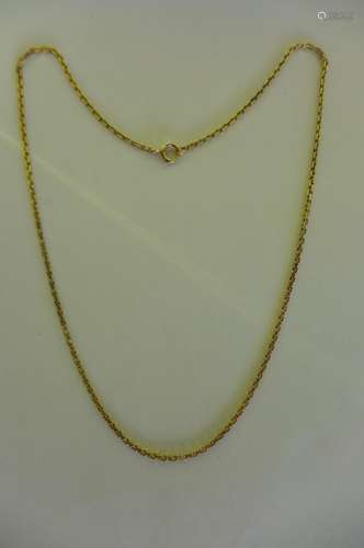 A 14ct gold narrow box link neck chain, measuring 54cm in length, weight approx 10.2 grams, very