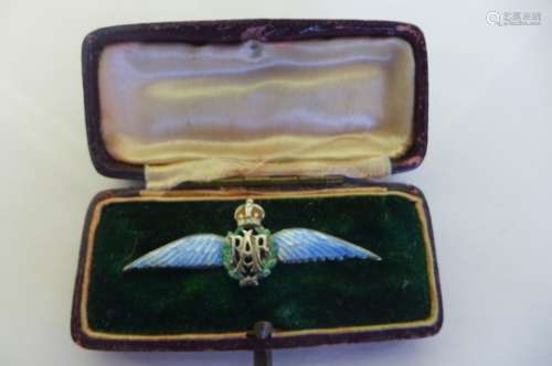 A pretty enameled silver RAF sweetheart brooch, the enamel in good order, pin good, width 4cm