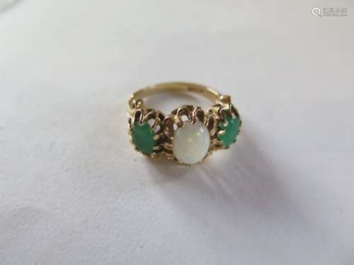A 9ct gold opal and emerald ring, size J, approx 4.2 grams