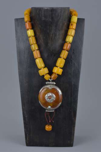 Necklace of Twenty Six Cylindrical Amber Beads