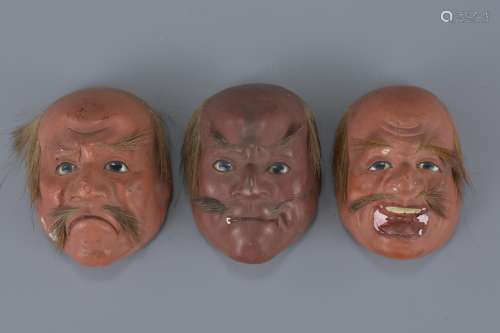 Three Japanese miniature Papier Mache masks
