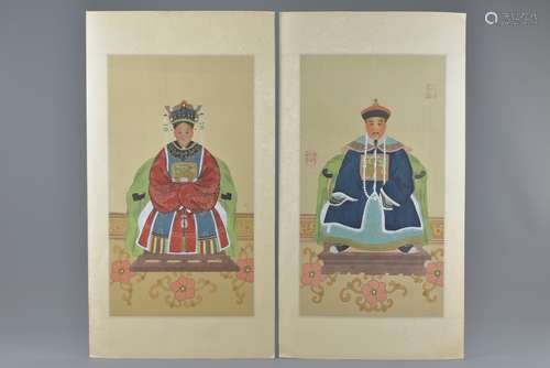 Pair of Late 19th / 20th century Chinese Ancestral paintings