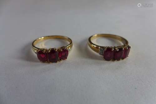 Two 9ct red spinel and white diamond rings, with certificates , sizes N/O, approx 4.4 grams, in good