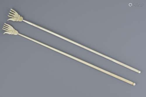 Pair of English Victorian ivory back scratchers