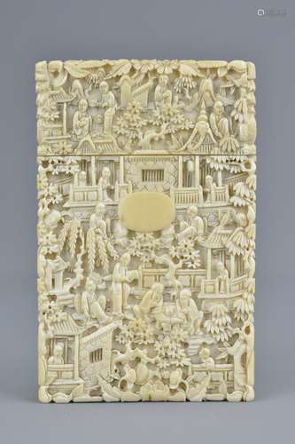 A Chinese 19th century carved ivory card case