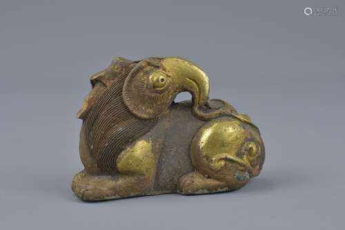 Chinese Gilded Bronze Mythical Creature