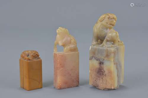 Three Chinese / Japanese 19/20th century soapstone seals