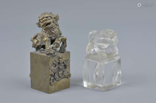 Chinese rock crystal and bronze seals