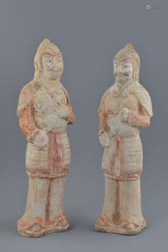 A pair of Chinese Tang dynasty pottery soldiers