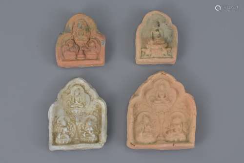Four Chinese Song / Liao Dynasty Pottery Buddhist Amulets