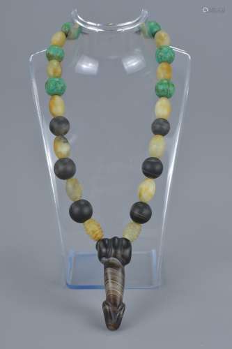 Ethnic Necklace of Twenty Eight Polished Agate Stones