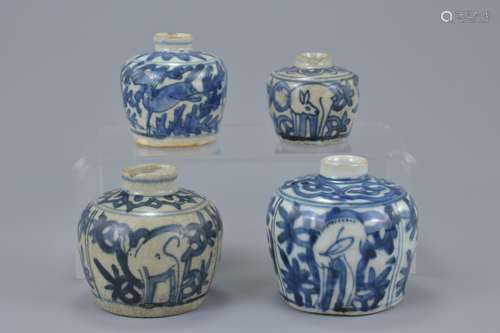 Four Chinese Ming dynasty porcelain pots