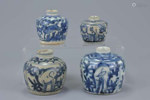 Four Chinese Ming dynasty porcelain pots