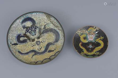 Two Chinese cloisonné enamel dishes