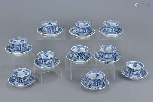 Set of ten Chinese / Japanese tea cups and saucers