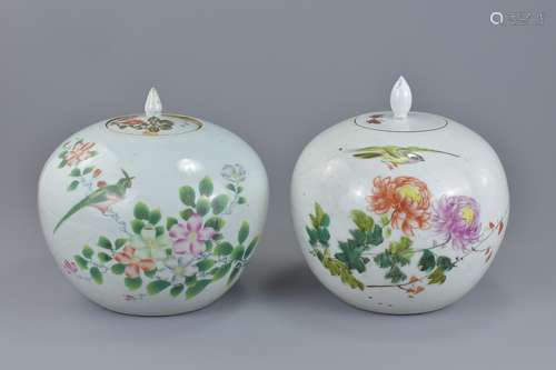 Two large Chinese porcelain jars and covers