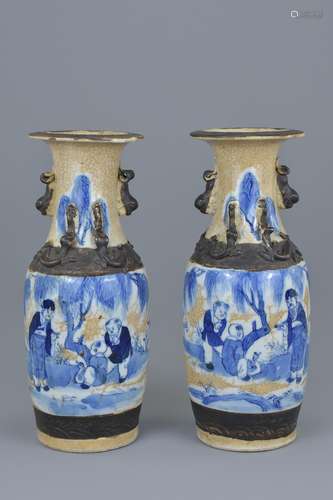 Pair of Chinese 19th century crackle glaze porcelain vases