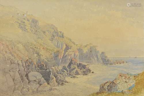 Victorian Watercolour mounted on Board of Cliffs