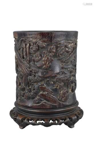 18th / 19th century Chinese hardwood Brush Pot