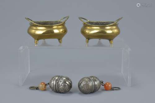 Pair of Small Chinese Polished Bronze Censers