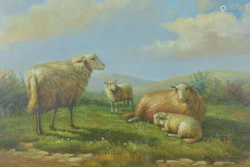 Oil Painting of Sheep in a Landscape signed