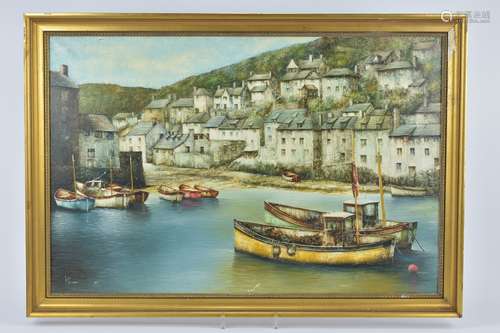 Oil Painting on Canvas of Harbour Scene signed